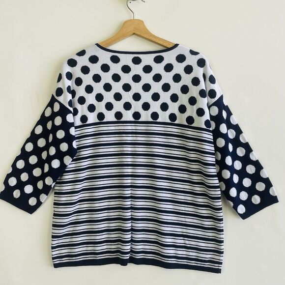 Chico's Navy Blue White Polka Dot Stripe 3/4 Sleeve Sweater Womens 1 Medium 8 - Picture 4 of 7